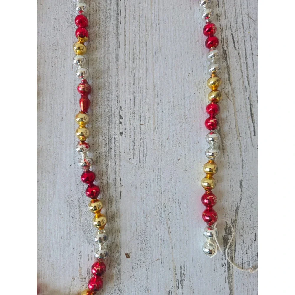 Vintage Mercury Garland 90 inch glass rainbow Xmas tree red green gold silver